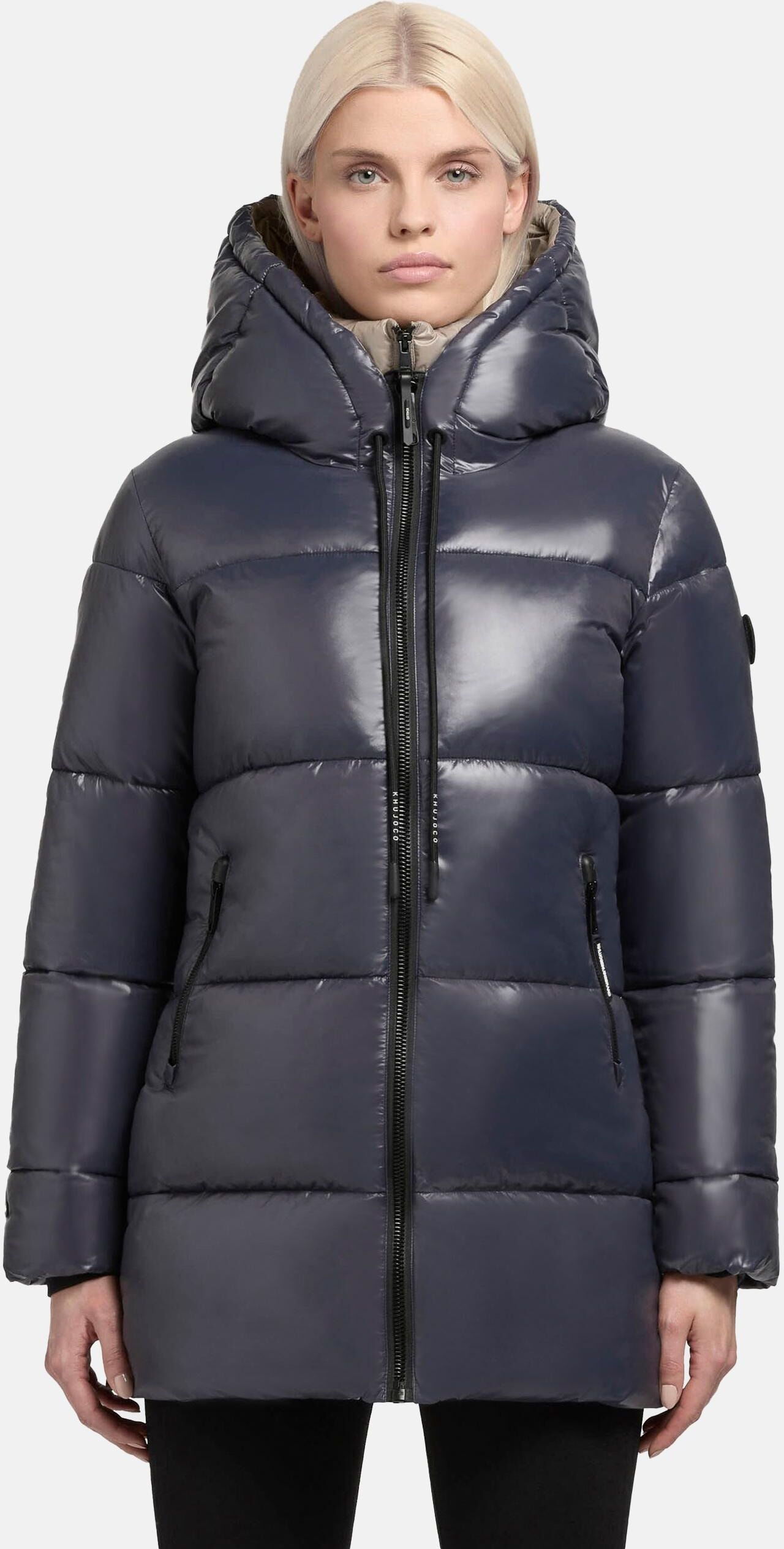 Kurzmantel KHUJO "Steppmantel Grana-YM", Damen, Gr. XXL, blau (schwarz cloud blau), Obermaterial: 100% Nylon NY.  Obermaterial: Futter: 100% Nylon NY. 100% Polyester PES., Mäntel Kurzmantel