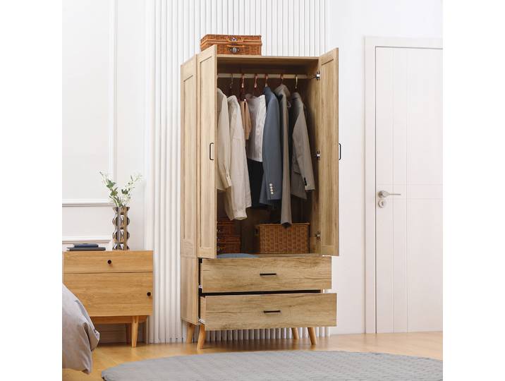 HOMCOM Armoire Vêtements 2 Portes 2 Tiroirs Blanc