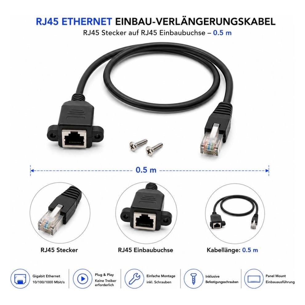PowerGuard RJ45 Ethernet Panel Mount Extension Cable RJ45 Male to Female 0.5m (00036263)