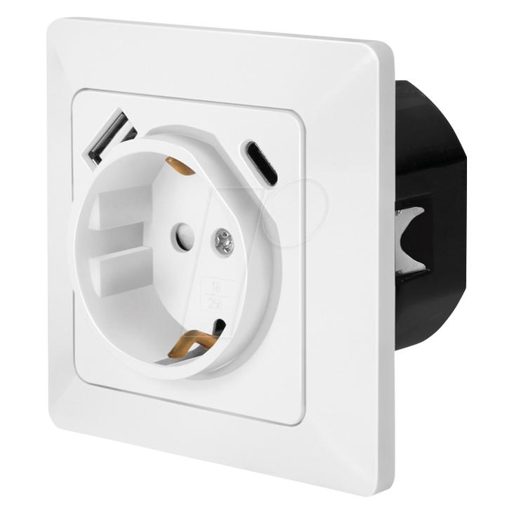 LogiLink Unterputz-Steckdose, 1x CEE 7/3, 1x USB-A, 1x USB-C PD (PA0253)