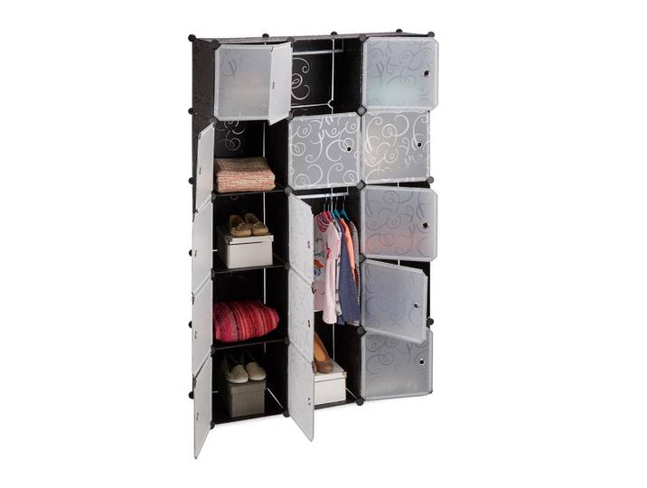 Relaxdays Kleiderschrank Schwarz Stecksystem 11 Fächer, Kunststoff, Metall, 110x181x37 cm, Freizeit & Co, Heimwerken, Werkstatteinrichtung, Werkzeugschränke