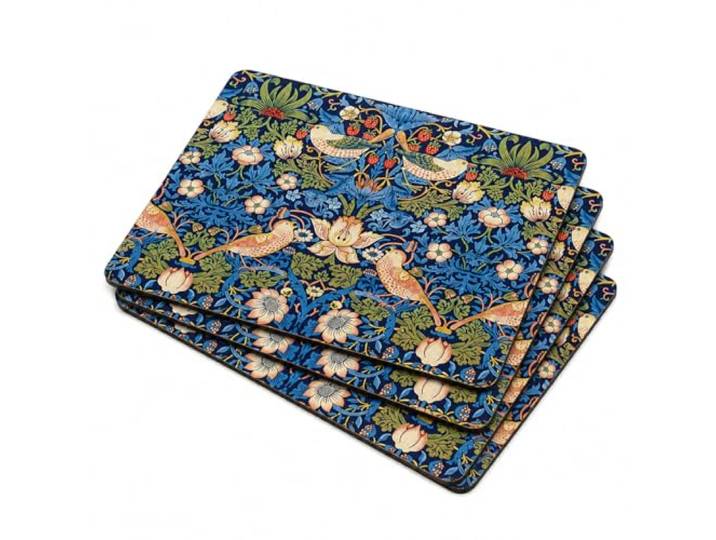 Pimpernel Morris & Co Strawberry Thief Lot de 4 Sets de Table en Tissu résistant aux Taches et à la Chaleur\, Motif Oiseaux et botaniques\, Bleu