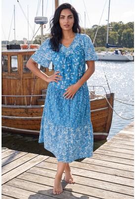 Plus Size Women's Tiered Print Lounger by Only Necessities in Pool Blue Floral (Size 5X)