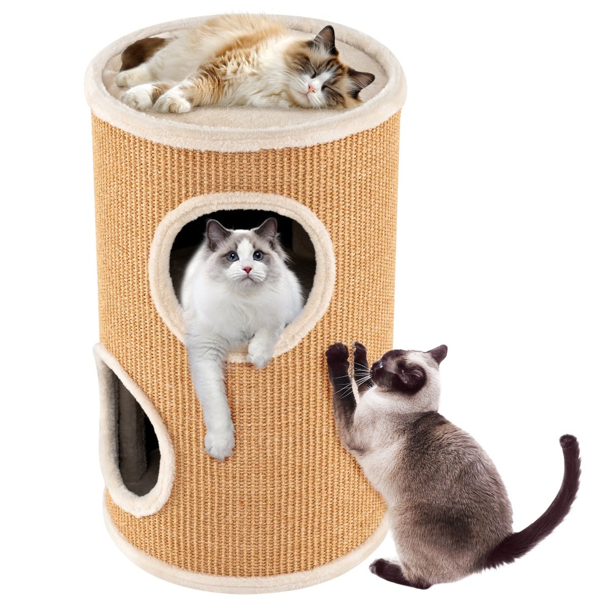 Costway Kattenhuis met drie verdiepingen, uitkijkplatform en kattenmand
