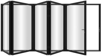 "KaMic Elite-Fold 144"" x 96"" 5-Panel Aluminum Folding Door in Black with Hidden Hinges & Rollers, Folded Out From Right To Left"