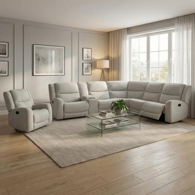 Furniture of America Jorwyn Modern 2-Piece Beige Fabric Sectional Sofa and Recliner Set