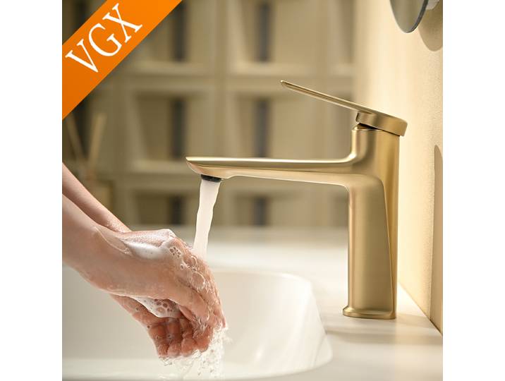 VGX – robinets de salle de bains dorés de luxe, mitigeur de lavabo, robinet de lavabo gastronomique, robinet d'eau chaude et froide, grue en laiton chromé gris