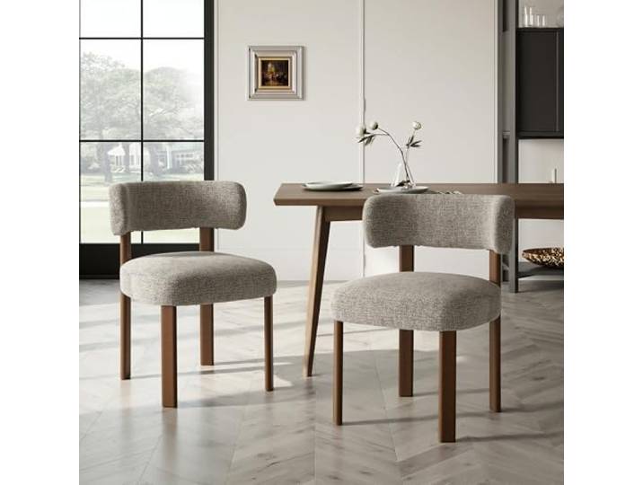 COLAMY Mid-Century Modern Design Sherpa Esszimmerstühle 2er Set, Vintage Landhaus-Stil Bouclé Küchenstühle mit offener geschwungener Rückenlehne für Esszimmer, Restaurant, Kamel