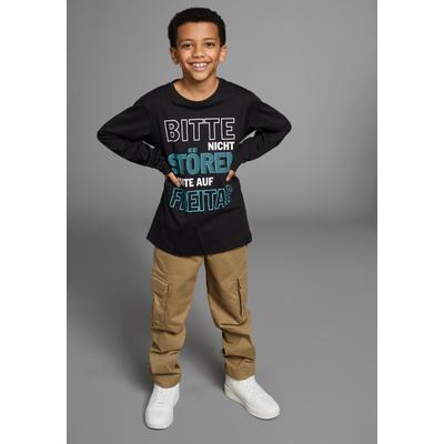 Langarmshirt KIDSWORLD "Bitte nicht stören...", Jungen, Gr. 152/158, schwarz, Jersey, Obermaterial: 100% Baumwolle, bedruckt, Basic, Rundhals, Shirts Langarmshirt, Langarm, Basic-Passform, bedruckt, Rundhalsausschnitt