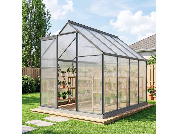 Outsunny Serre Polycarbonate 4,8m² Porte Coulissante Transparent