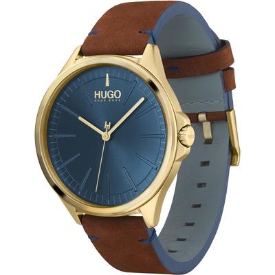 HUGO "SMASH" Armbanduhr, Herrenuhr, Mineralglas, Lederarmband