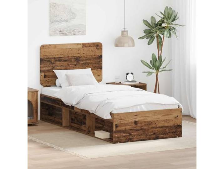 RJPLMFV Bettgestell, 90 x 200 cm, massives Kiefernholz Kopfteil aus Kiefernholz, Lattenrost aus Holz, modernes Design, leicht zu reinigen