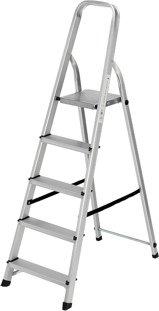Aluminium vouwtrap met 5 treden voor huishoudelijk gebruik, zilver, draagkracht 150 kg