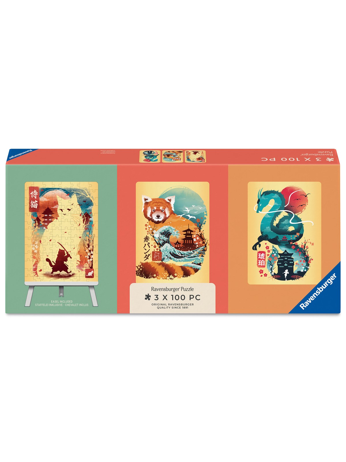 Ravensburger Ukiyo-E Katzenkrieger, Roter Panda & Drag 3x100-teilig