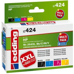 Edding, Druckerpatrone, Tinte ersetzt 364, 364XL Kompatibel Kombi Pack Schwarz, Cyan, Magenta, Gelb 424 (BK)