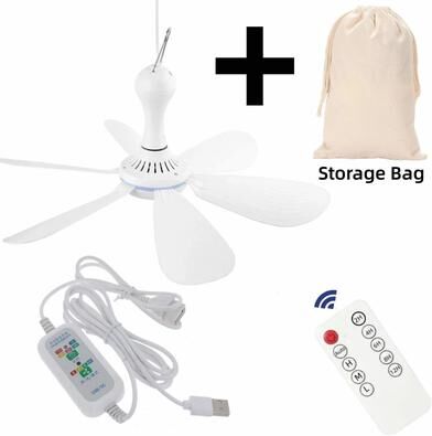 Uplift Essentials Silent USB Ceiling Fan With 6 Blades Hanging Canopy Fan For Camping Dorm Tent Bedroom with Remote Set