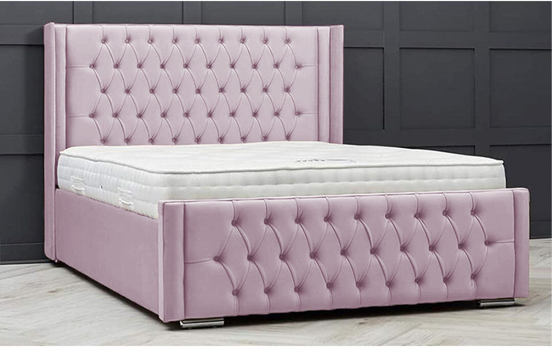 Ophelia & Co. Lucio Velvet Upholstered Bed Frame - Curved Headboard, Sprung Slatted Base Lilac Double (4'6)