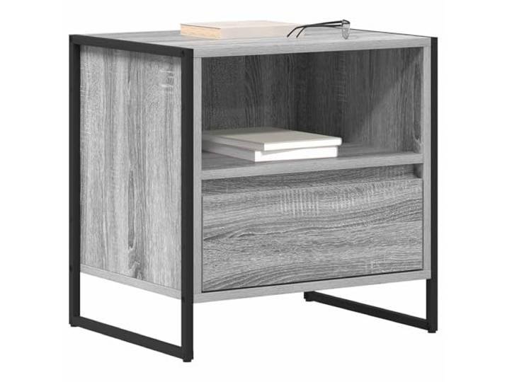 KTHLBRH Nachttisch Grau Sonoma 50 x 39,5 x 50 cm Holz mehrschichtig Industrieller Stil, 1 Schublade, Edelstahlbeine, leicht zu reinigen, für Schlafzimmer