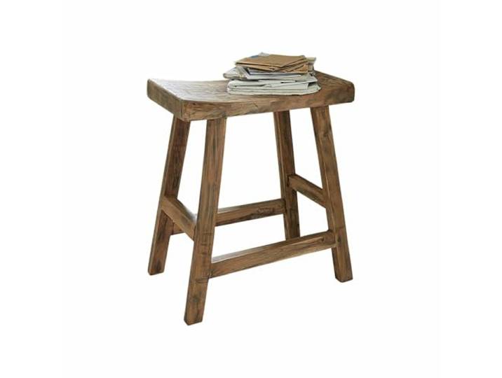 Loberon Hocker Nael, Wiederaufbereitetes Teakholz, Mit schöner Patina, Jeder Hocker ein Unikat