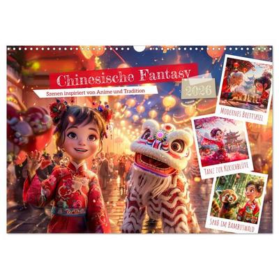 Chinesische Fantasy - Szenen inspiriert von Anime und Tradition (Wandkalender 2026 DIN A3 quer), CALVENDO Monatskalender