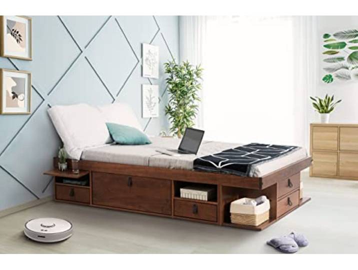 Memomad Bett mit Stauraum Bali 180x200 Massivholz Karamell + Lattenrost Stauraumwunder, stabil & hochwertig verarbeitet