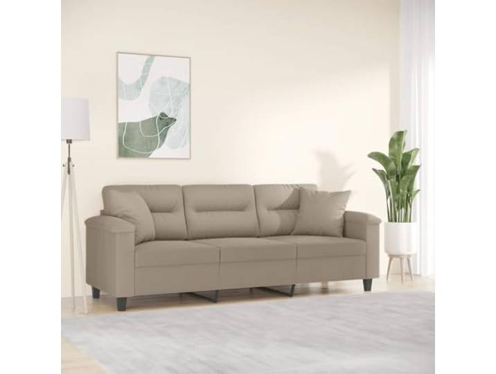 HEFZGDB 3-Sitzer-Sofa mit Kissen Taupe 180 cm Mikrofasergewebe Modernes Design Metallgestell Langlebige Polsterung Bequeme Sitzfläche Dekorative Zierkissen PP-Baumwolle Füllung