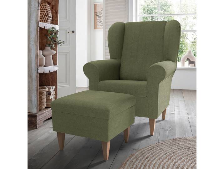 Sessel mit optionalem Hocker Grün Webstoff Jimin mit Hocker