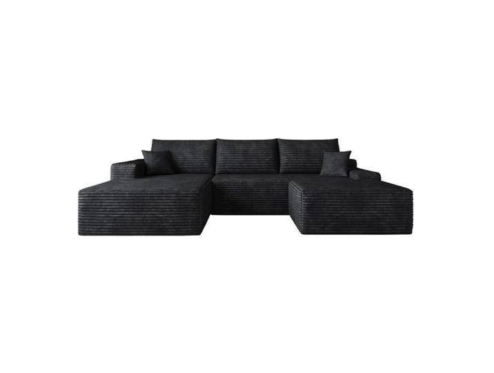 ELVORIN Canapé modulable d'angle 4 places 270 x 175 x 83 cm tissu corduroy doux chaise longue réversible noir sans montage