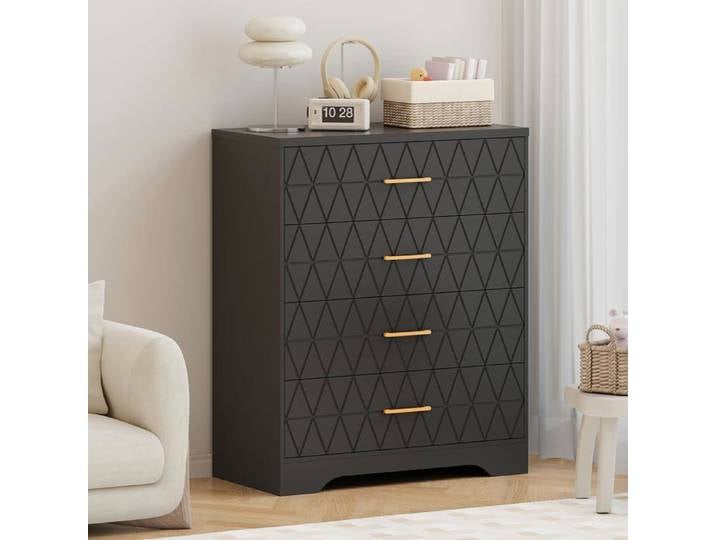 Koioplie Commode haute étroite 4 tiroirs en bois style moderne poignées dorées pour chambre dressing salon NOIR