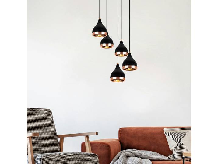 Suspension grappe moderne noire & cuivre, 5 abat-jour SILE