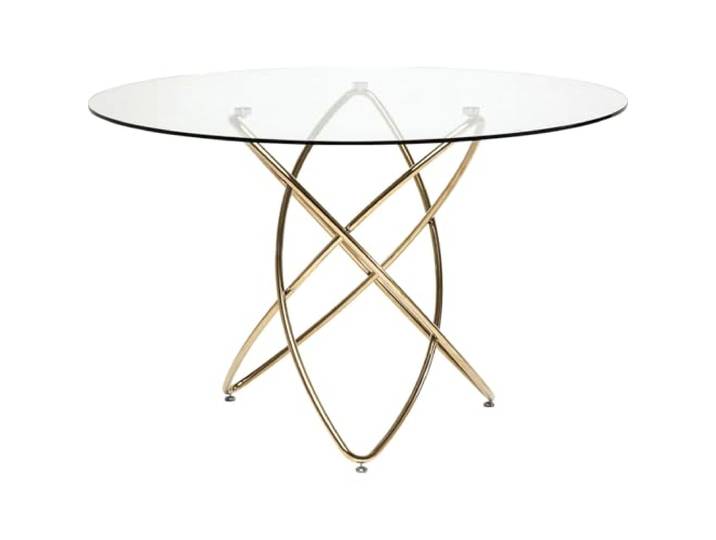 Kare Design Tisch Molekular, Gold, Runder Esstisch für 6-7 Personen, Esszimmertisch, Besprechungstisch, Glastisch, 120cm Durchmesser, Sicherheitsglas, Edelstahlbeine, 76x120x120 cm (H/B/T)
