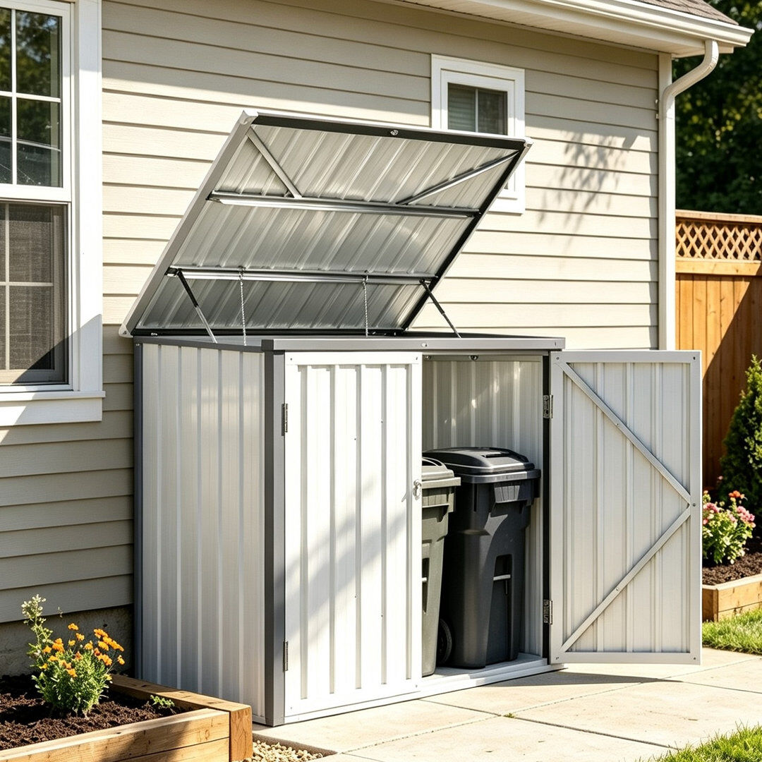 YODOLLA Outdoor Trash Can Storage Shed For 3 Garbage Cans White 5'x3'