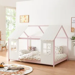 Halboffenes Kinderbett Tostedt 120x200cm Rosa/Weiß [en.casa]