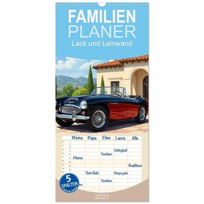 Familienplaner 2027 - Lack und Leinwand mit 5 Spalten (Wandkalender, 21 x 45 cm) CALVENDO