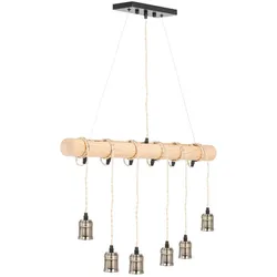 Uniprodo, Pendelleuchte, Pendelleuchte 6 Leuchten Holzstange E27 40 W Hängelampe Hängeleuchte Pendellampe (E27)