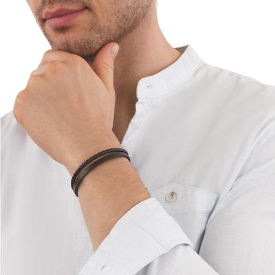 Lederarmband TOM TAILOR "Schmuck Geschenk Edelstahl Leder", edelstahlfarben, braun, Armbänder, Herren, 21,5cm, Edelstahl Leder, Edelstahl, Leder, Lederarmband