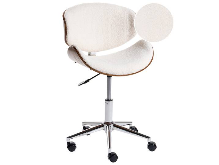 Beliani Schreibtischstuhl Bouclé Weiß Rotterdam, 52x76x52 cm, Büromöbel, Bürostühle, Drehstühle