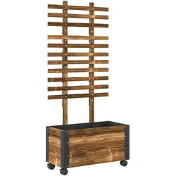 HOCHBEET mit Rankgitter, Blumenkasten mit Rollen, für Kletterpflanzen, Holz, Verkohlt