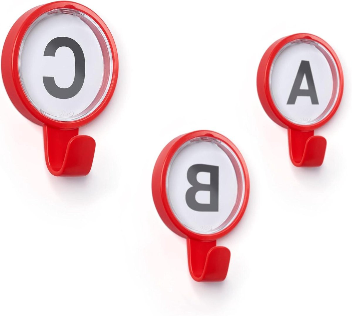 Set van 3 Wandkapstokken met Letters - Designer Haak - Rood