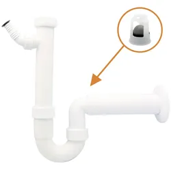 Siphon 1 1/4 Zoll DN50 mit Kugelverschluss und Geräteanschluss