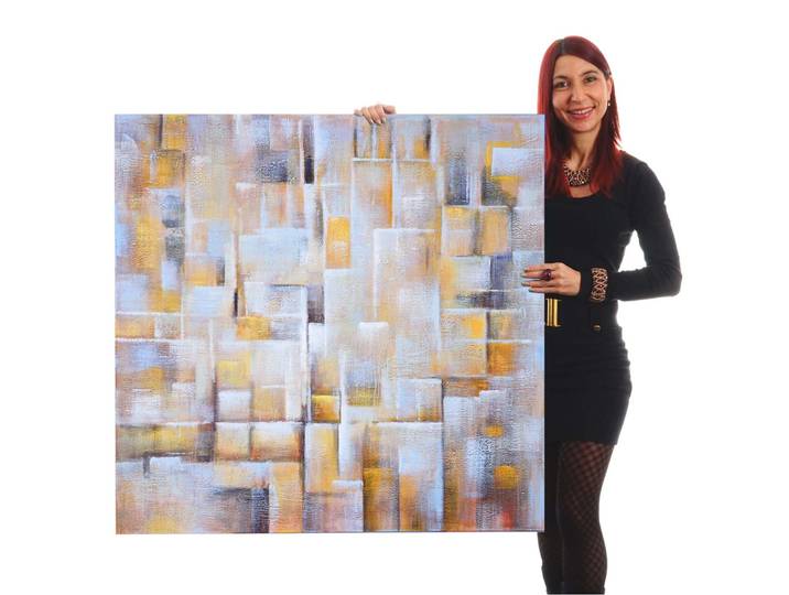 Ölgemälde Cubes, 100% handgemaltes Wandbild Gemälde XL, 100x100cm Standard