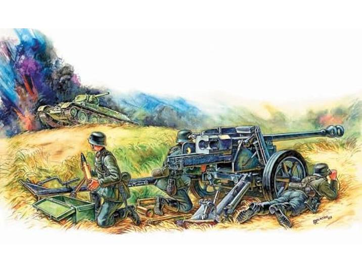 Zvezda 1/72 Pak 40 Anti-tank pistool met bemanning # 6257 - Plastic Model Kit