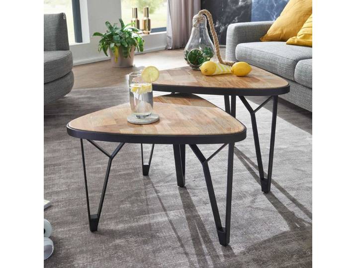 WOHNLING Table Basse Lot de 2 Triangulaire Manguier Massif Acacia Marron
