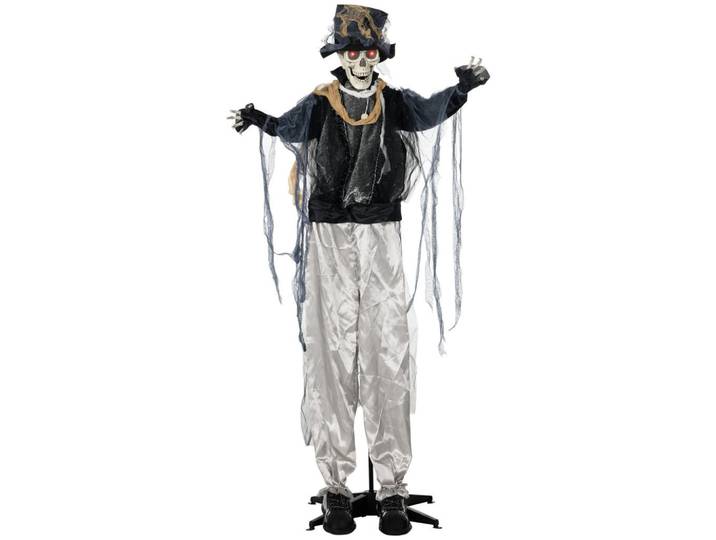 Homcom Halloween Dekoration 178cm Skelett Bräutigam mit Horror-Geräusche, Augenglühen, Schwarz, Kunststoff, 64x178x101 cm, Dekoration