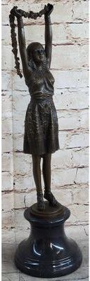 Bronzhaus Tall 19 Inches Signed Chiparus Flower Dancer Bronze Statue Sculpture Figurine Figure
