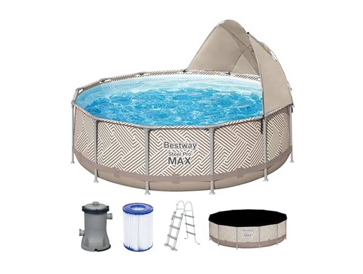 Steel Pro Max™ 396 x 107 cm runder Aufstellpool mit Kartuschenfilter, Plane, Markise, Leiter