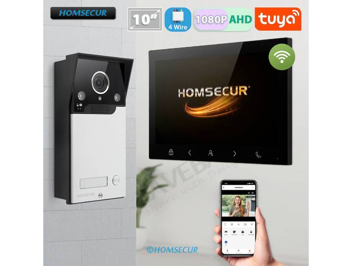 Interphone vidéo HD 4 fils 1080P, sonnette de sécurité domestique, application intelligente Tuya, écran LCD IPS 10 pouces, IP65, caméra d'enregistrement, instantané