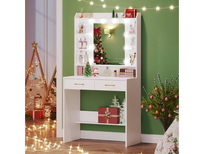 Coiffeuse avec Miroir et éclairage LED Luminosité Réglable Coiffeuse avec étagères et Tiroirs