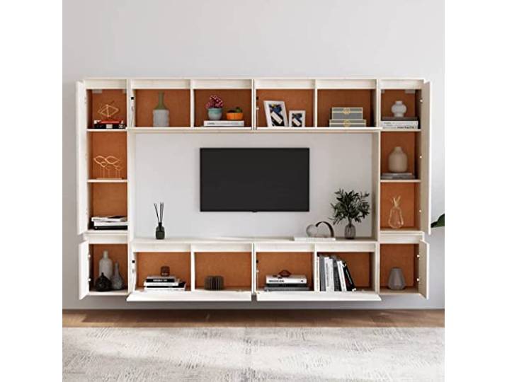 GKHPYURE TV-Möbel 8 Stück Weiß Massivholz Kiefer 4 Stück 80 x 30 x 35 cm, 2 Stück 30 x 30 x 40 cm, 2 Stück 30 x 30 x 100 cm, Montage erforderlich