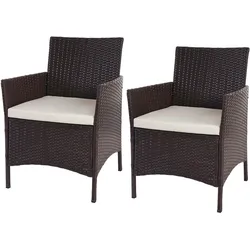 2er-Set Poly-Rattan Gartensessel Hamar, Korbsessel ~ braun-meliert, Kissen creme